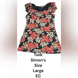 - Twik by Simon ,top,women Large,multicolor,floral,tiered,ruffle,feminine,summer